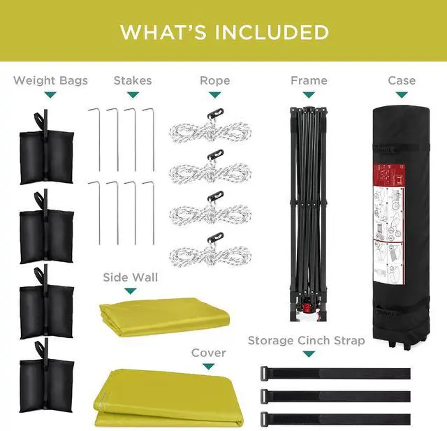 Alt view image 7 of 7 - 10x10ft Pop Up Canopy Tent with Sidewall, 1 Person 1 Minute Set Up, Carry Case, 4 Weight Bags - Yellow