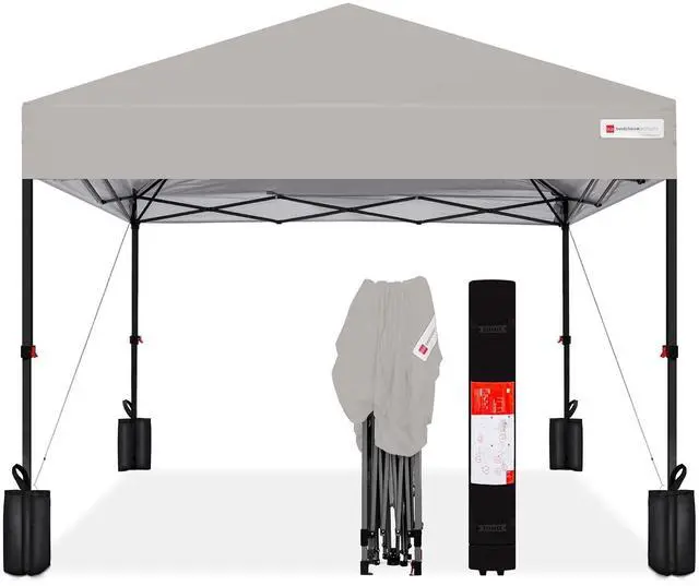 Main image of 10x10ft Pop Up Canopy Tent, Outdoor Shade, 1 Person 1 Minute Set Up, Carry Case, 4 Weight Bags - Light Gray