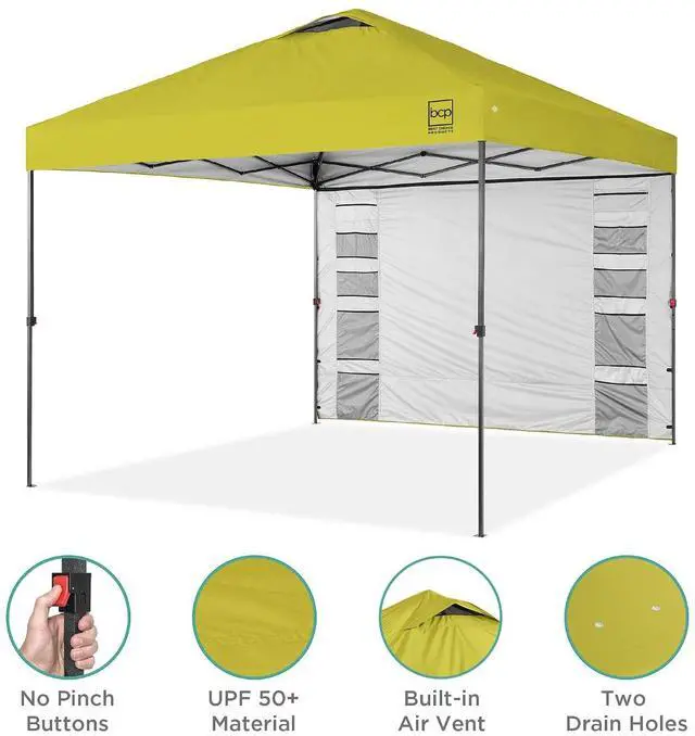 Alt view image 4 of 7 - 10x10ft Pop Up Canopy Tent with Sidewall, 1 Person 1 Minute Set Up, Carry Case, 4 Weight Bags - Yellow