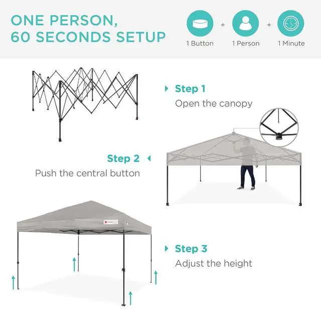 Alt view image 2 of 7 - 10x10ft Pop Up Canopy Tent, Outdoor Shade, 1 Person 1 Minute Set Up, Carry Case, 4 Weight Bags - Light Gray