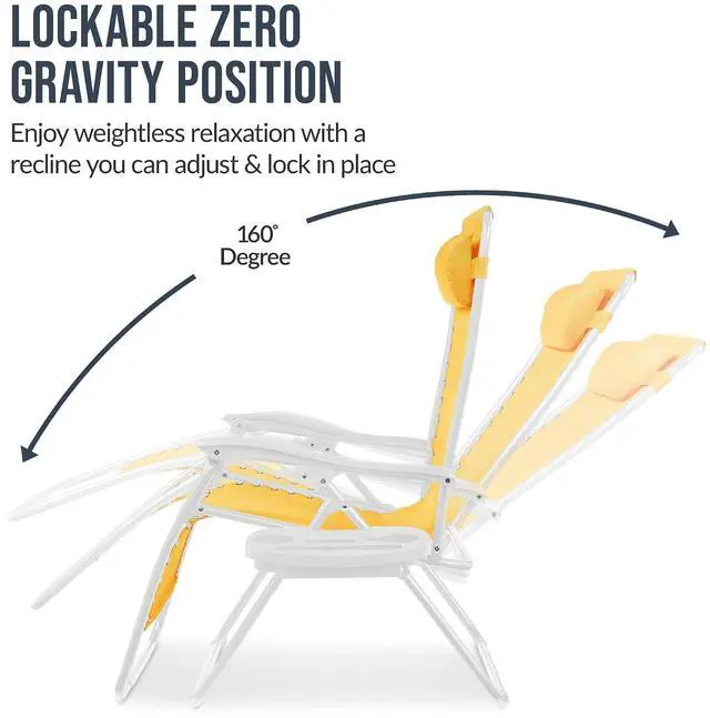 Alt view image 5 of 7 - Set of 2 Extra Wide Adjustable Steel Mesh Zero Gravity Lounge Chair Recliners w/Pillows and Cup Holder Trays - Marigold/White