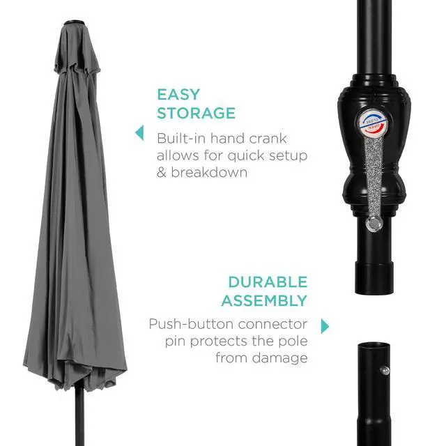 Alt view image 6 of 7 - 10ft Outdoor Patio Umbrella, Outdoor Table Umbrella, Yard Umbrella, Market Umbrella with 6 Sturdy Ribs, Push Button, Tilt and Crank - Gray
