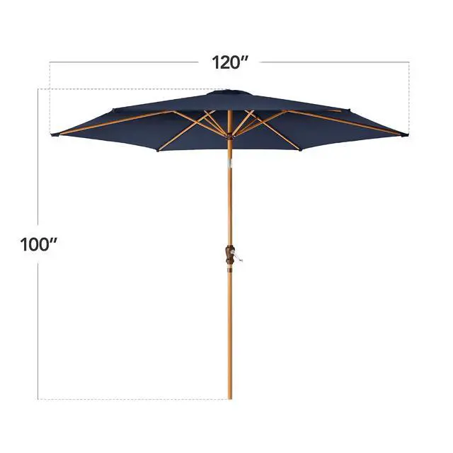 Alt view image 2 of 7 - 10ft Market Umbrella, Outdoor Sun Shade for Backyard, Deck, Poolside, Table w/Woodgrain Pattern, Easy Tilt & Crank - Navy Blue