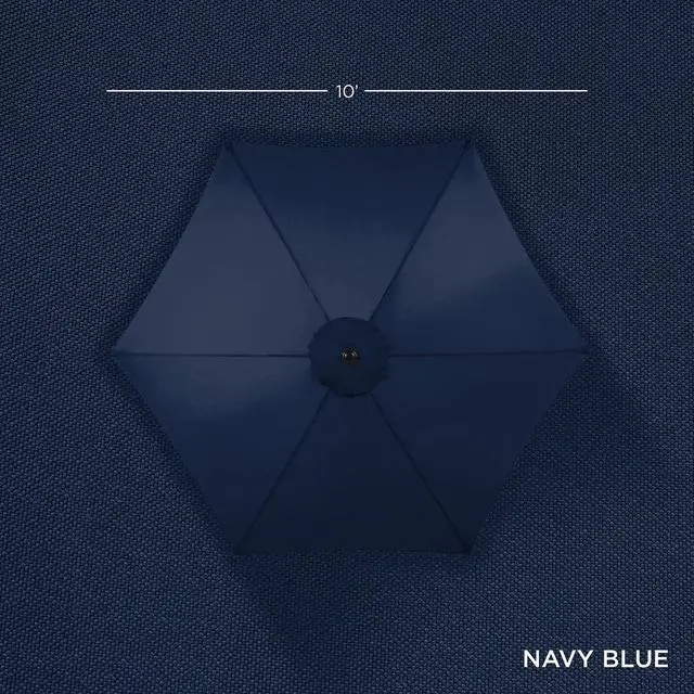 Alt view image 7 of 7 - 10ft Market Umbrella, Outdoor Sun Shade for Backyard, Deck, Poolside, Table w/Woodgrain Pattern, Easy Tilt & Crank - Navy Blue