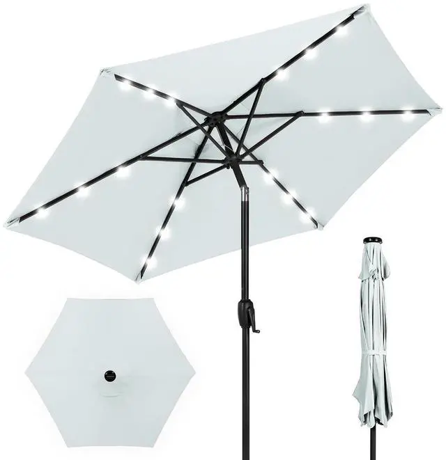 Main image of 7.5ft Solar Umbrella LED Lighted Patio Umbrella, Table Market Umbrella with Tilt and Crank, Outdoor Umbrella for Garden, Deck, Backyard, Pool and Beach - Baby Blue