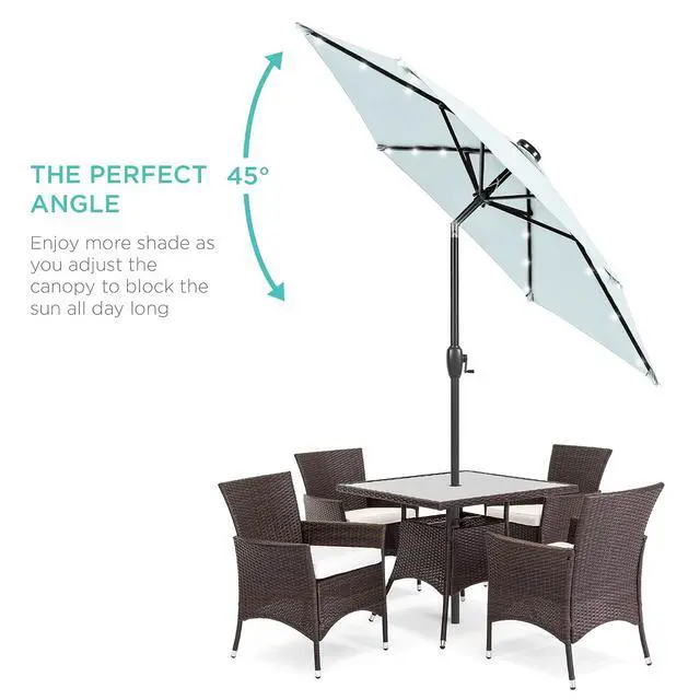 Alt view image 2 of 7 - 7.5ft Solar Umbrella LED Lighted Patio Umbrella, Table Market Umbrella with Tilt and Crank, Outdoor Umbrella for Garden, Deck, Backyard, Pool and Beach - Baby Blue