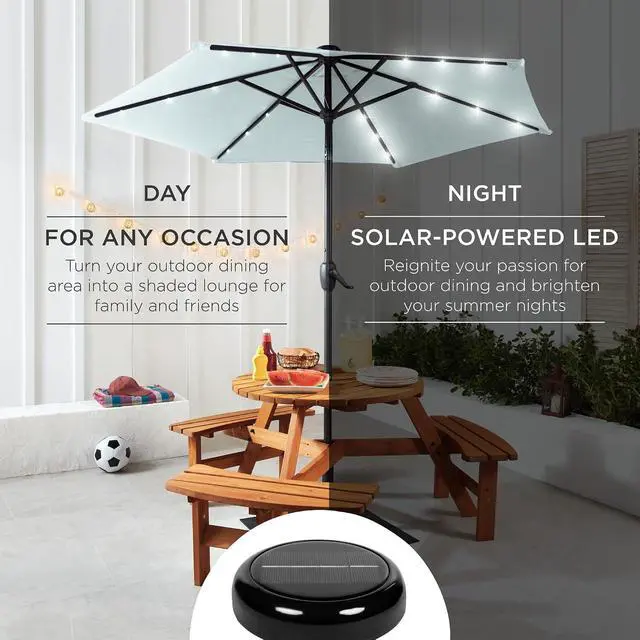Alt view image 3 of 7 - 7.5ft Solar Umbrella LED Lighted Patio Umbrella, Table Market Umbrella with Tilt and Crank, Outdoor Umbrella for Garden, Deck, Backyard, Pool and Beach - Baby Blue