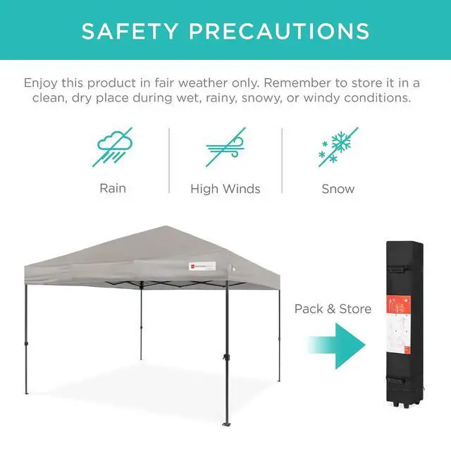 Alt view image 5 of 7 - 10x10ft Pop Up Canopy Tent, Outdoor Shade, 1 Person 1 Minute Set Up, Carry Case, 4 Weight Bags - Light Gray