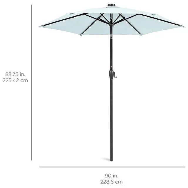Alt view image 7 of 7 - 7.5ft Solar Umbrella LED Lighted Patio Umbrella, Table Market Umbrella with Tilt and Crank, Outdoor Umbrella for Garden, Deck, Backyard, Pool and Beach - Baby Blue