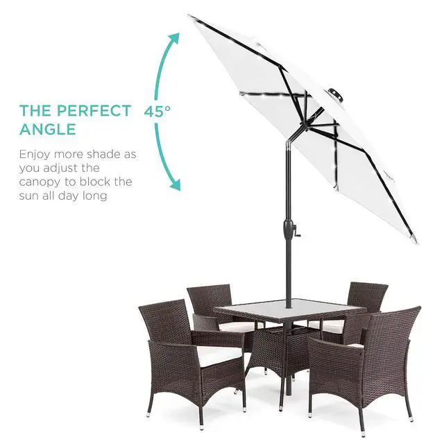 Alt view image 2 of 7 - 7.5ft Solar Umbrella LED Lighted Patio Umbrella, Table Market Umbrella with Tilt and Crank, Outdoor Umbrella for Garden, Deck, Backyard, Pool and Beach - Bright White