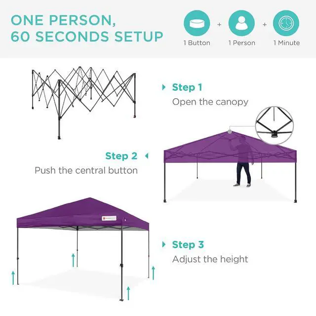 Alt view image 2 of 7 - 10x10ft Pop Up Canopy Tent, Outdoor Shade, 1 Person 1 Minute Set Up, Carry Case, 4 Weight Bags - Amethyst Purple