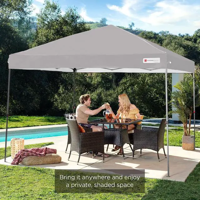 Alt view image 7 of 7 - 10x10ft Pop Up Canopy Tent, Outdoor Shade, 1 Person 1 Minute Set Up, Carry Case, 4 Weight Bags - Light Gray
