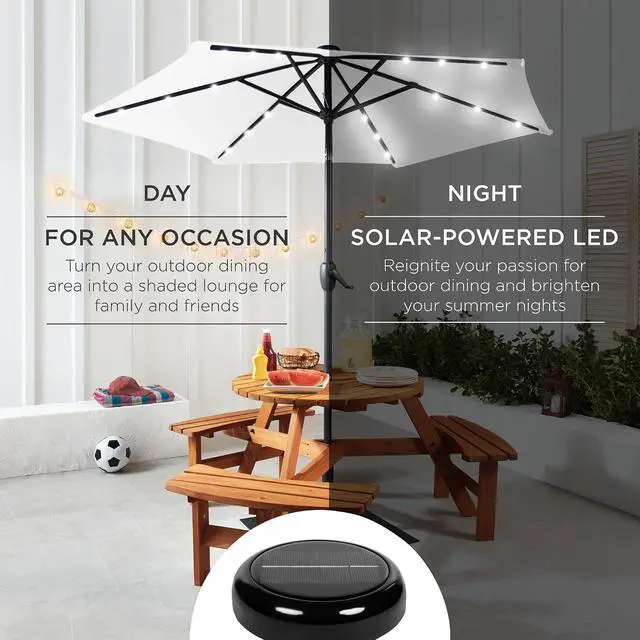 Alt view image 3 of 7 - 7.5ft Solar Umbrella LED Lighted Patio Umbrella, Table Market Umbrella with Tilt and Crank, Outdoor Umbrella for Garden, Deck, Backyard, Pool and Beach - Bright White