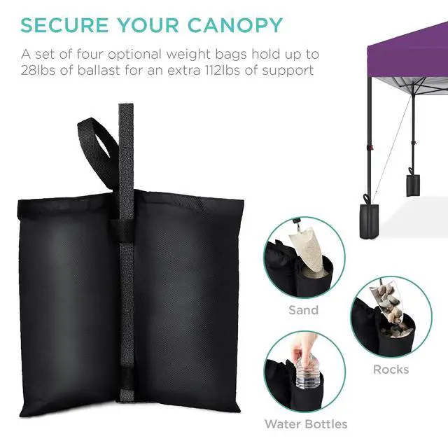 Alt view image 6 of 7 - 10x10ft Pop Up Canopy Tent, Outdoor Shade, 1 Person 1 Minute Set Up, Carry Case, 4 Weight Bags - Amethyst Purple