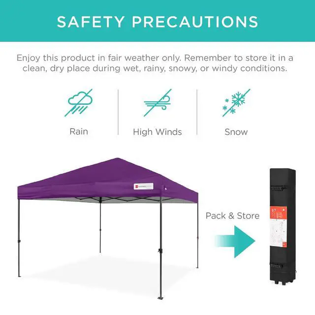 Alt view image 5 of 7 - 10x10ft Pop Up Canopy Tent, Outdoor Shade, 1 Person 1 Minute Set Up, Carry Case, 4 Weight Bags - Amethyst Purple