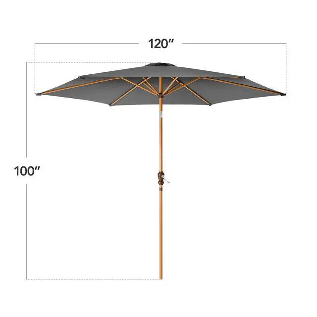 Alt view image 2 of 7 - 10ft Market Umbrella, Outdoor Sun Shade for Backyard, Deck, Poolside, Table w/Woodgrain Pattern, Easy Tilt & Crank - Gray