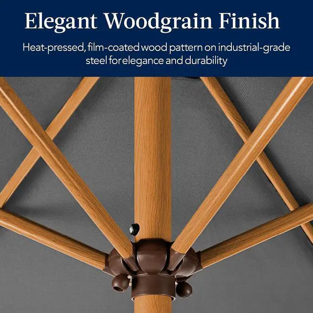 Alt view image 3 of 7 - 10ft Market Umbrella, Outdoor Sun Shade for Backyard, Deck, Poolside, Table w/Woodgrain Pattern, Easy Tilt & Crank - Gray