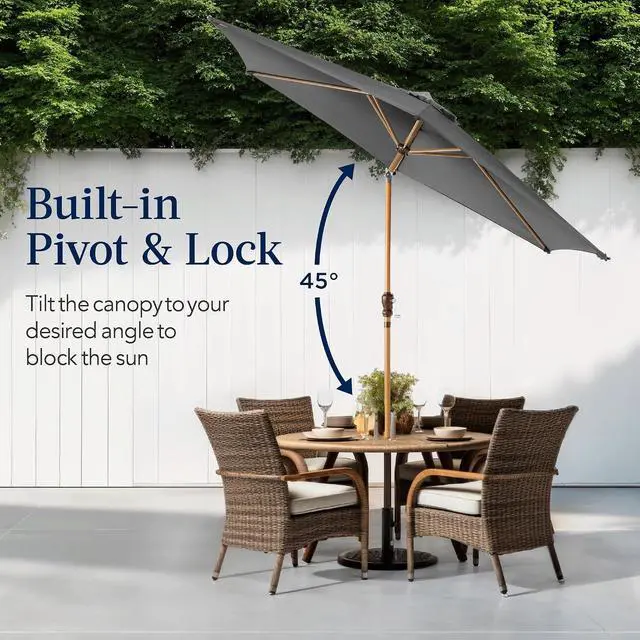 Alt view image 4 of 7 - 10ft Market Umbrella, Outdoor Sun Shade for Backyard, Deck, Poolside, Table w/Woodgrain Pattern, Easy Tilt & Crank - Gray