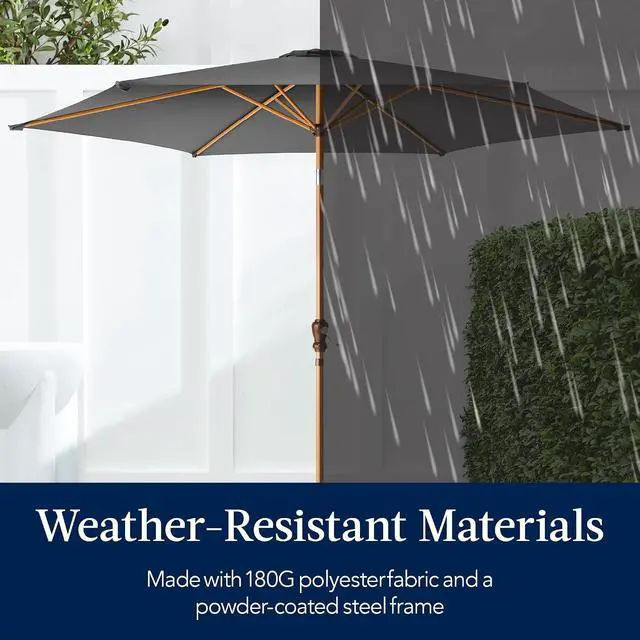 Alt view image 5 of 7 - 10ft Market Umbrella, Outdoor Sun Shade for Backyard, Deck, Poolside, Table w/Woodgrain Pattern, Easy Tilt & Crank - Gray