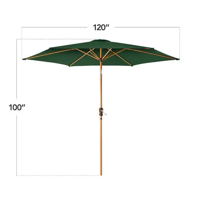 Alt view image 2 of 7 - 10ft Market Umbrella, Outdoor Sun Shade for Backyard, Deck, Poolside, Table w/Woodgrain Pattern, Easy Tilt & Crank - Green
