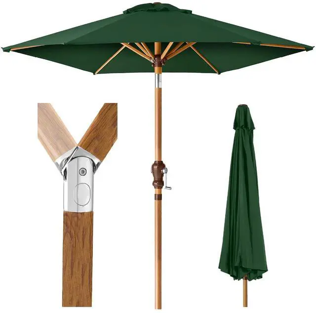 Main image of 10ft Market Umbrella, Outdoor Sun Shade for Backyard, Deck, Poolside, Table w/Woodgrain Pattern, Easy Tilt & Crank - Green