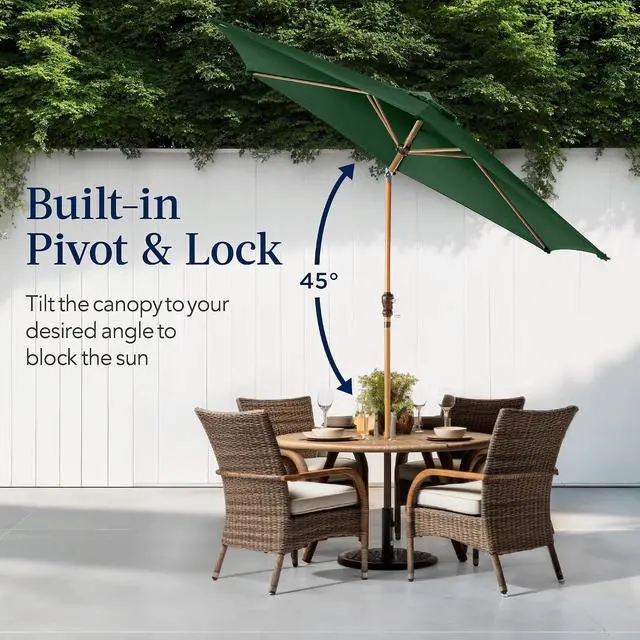 Alt view image 4 of 7 - 10ft Market Umbrella, Outdoor Sun Shade for Backyard, Deck, Poolside, Table w/Woodgrain Pattern, Easy Tilt & Crank - Green