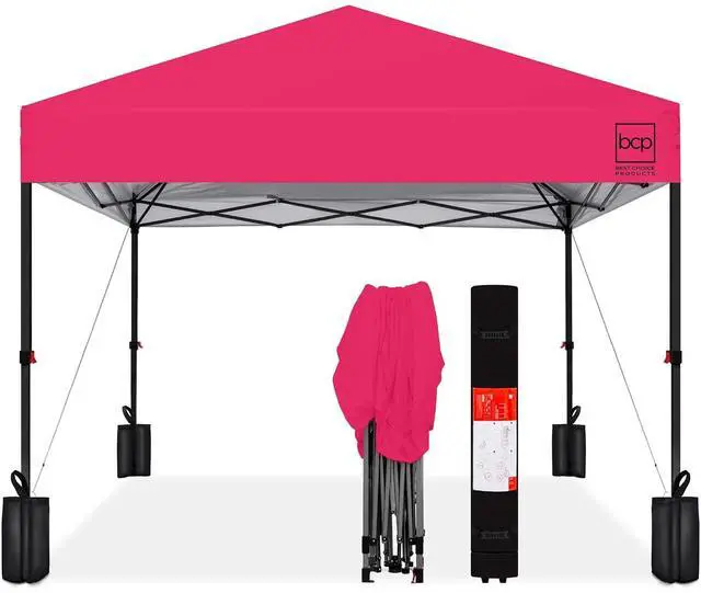 Main image of 10x10ft Pop Up Canopy Tent, Outdoor Shade, 1 Person 1 Minute Set Up, Carry Case, 4 Weight Bags - Hot Pink
