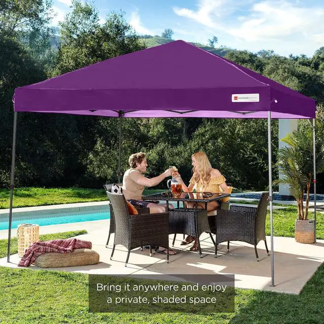 Alt view image 7 of 7 - 10x10ft Pop Up Canopy Tent, Outdoor Shade, 1 Person 1 Minute Set Up, Carry Case, 4 Weight Bags - Amethyst Purple