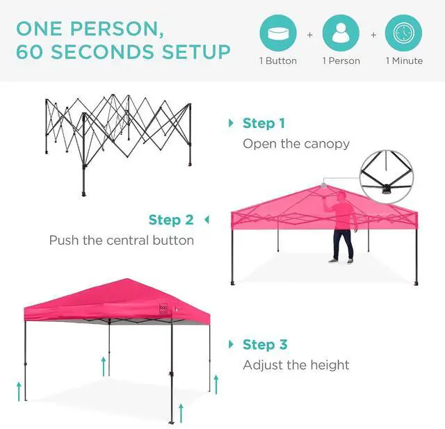 Alt view image 2 of 7 - 10x10ft Pop Up Canopy Tent, Outdoor Shade, 1 Person 1 Minute Set Up, Carry Case, 4 Weight Bags - Hot Pink
