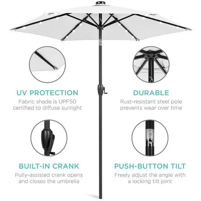 Alt view image 5 of 7 - 7.5ft Solar Umbrella LED Lighted Patio Umbrella, Table Market Umbrella with Tilt and Crank, Outdoor Umbrella for Garden, Deck, Backyard, Pool and Beach - Bright White