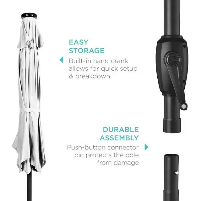 Alt view image 6 of 7 - 7.5ft Solar Umbrella LED Lighted Patio Umbrella, Table Market Umbrella with Tilt and Crank, Outdoor Umbrella for Garden, Deck, Backyard, Pool and Beach - Bright White
