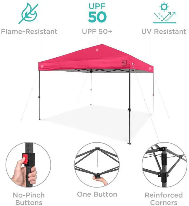 Alt view image 4 of 7 - 10x10ft Pop Up Canopy Tent, Outdoor Shade, 1 Person 1 Minute Set Up, Carry Case, 4 Weight Bags - Hot Pink