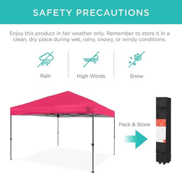 Alt view image 5 of 7 - 10x10ft Pop Up Canopy Tent, Outdoor Shade, 1 Person 1 Minute Set Up, Carry Case, 4 Weight Bags - Hot Pink