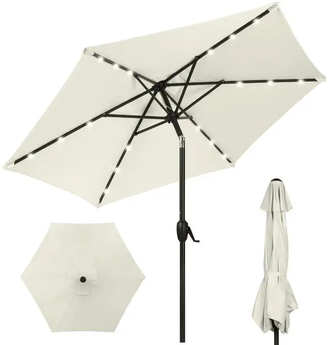 Main image of 7.5ft Solar Umbrella LED Lighted Patio Umbrella, Table Market Umbrella with Tilt and Crank, Outdoor Umbrella for Garden, Deck, Backyard, Pool and Beach - Ivory