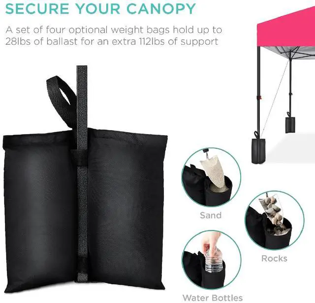 Alt view image 6 of 7 - 10x10ft Pop Up Canopy Tent, Outdoor Shade, 1 Person 1 Minute Set Up, Carry Case, 4 Weight Bags - Hot Pink
