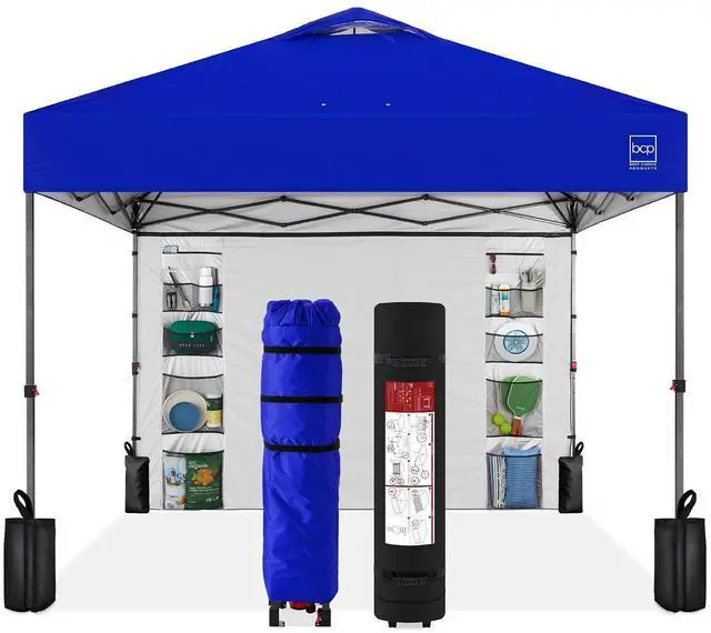 Main image of 10x10ft Pop Up Canopy Tent with Sidewall, 1 Person 1 Minute Set Up, Carry Case, 4 Weight Bags - Resort Blue