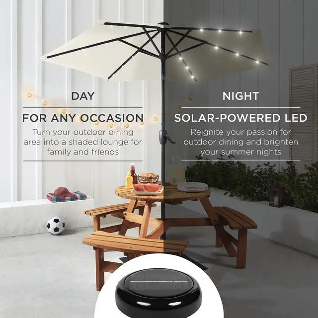 Alt view image 3 of 7 - 7.5ft Solar Umbrella LED Lighted Patio Umbrella, Table Market Umbrella with Tilt and Crank, Outdoor Umbrella for Garden, Deck, Backyard, Pool and Beach - Ivory