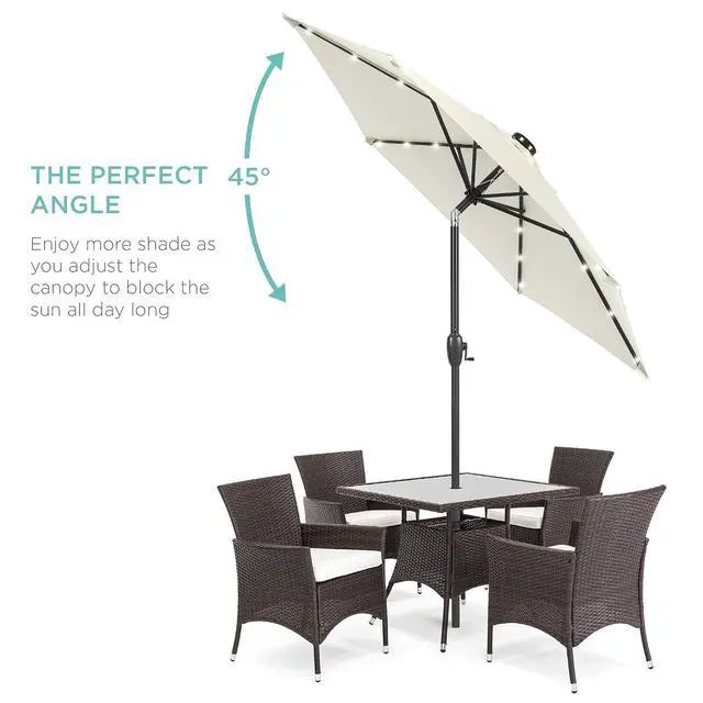 Alt view image 2 of 7 - 7.5ft Solar Umbrella LED Lighted Patio Umbrella, Table Market Umbrella with Tilt and Crank, Outdoor Umbrella for Garden, Deck, Backyard, Pool and Beach - Ivory