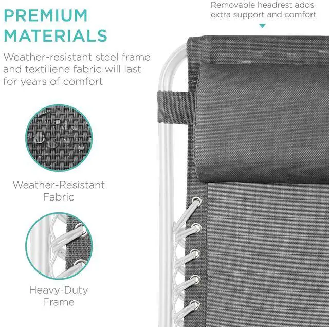 Alt view image 7 of 7 - Set of 2 Adjustable Steel Mesh Zero Gravity Lounge Chair Recliners w/Pillows and Cup Holder Trays - Ice Gray/White