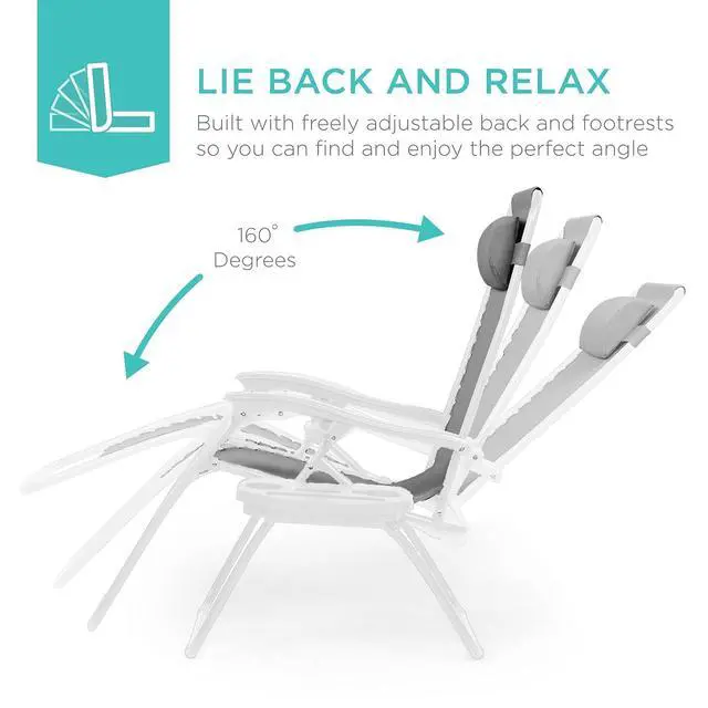 Alt view image 4 of 7 - Set of 2 Adjustable Steel Mesh Zero Gravity Lounge Chair Recliners w/Pillows and Cup Holder Trays - Ice Gray/White