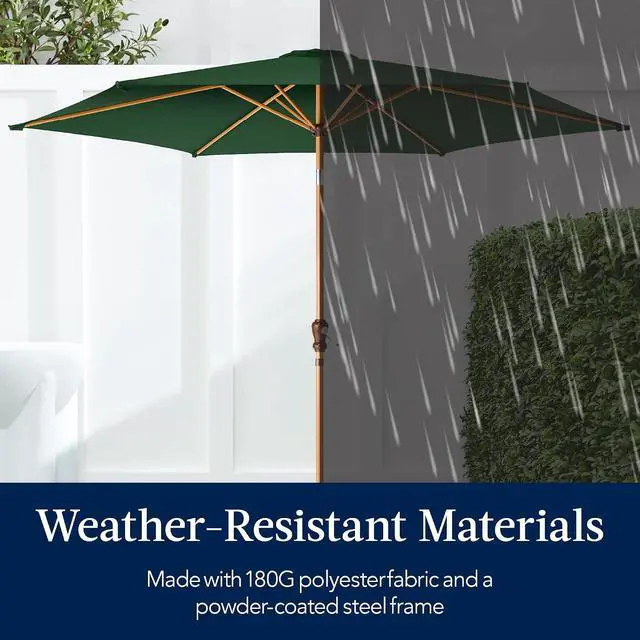 Alt view image 5 of 7 - 10ft Market Umbrella, Outdoor Sun Shade for Backyard, Deck, Poolside, Table w/Woodgrain Pattern, Easy Tilt & Crank - Green