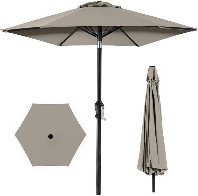 Main image of 10ft Outdoor Patio Umbrella, Outdoor Table Umbrella, Yard Umbrella, Market Umbrella with 6 Sturdy Ribs, Push Button, Tilt and Crank - Beige