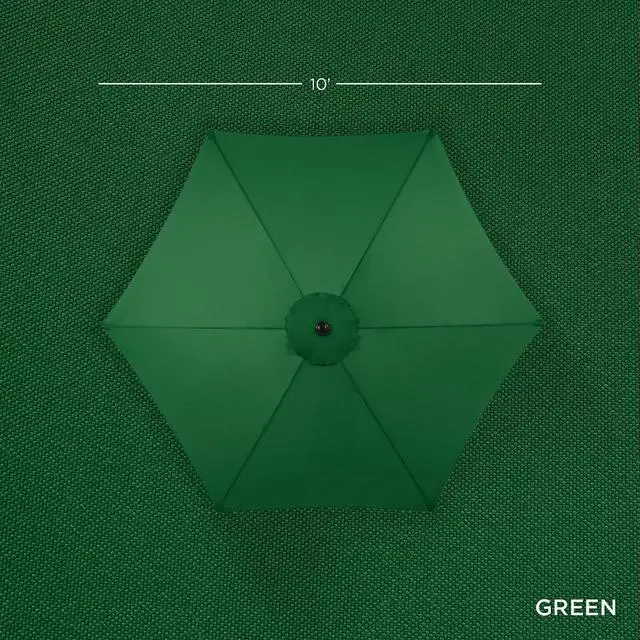 Alt view image 7 of 7 - 10ft Market Umbrella, Outdoor Sun Shade for Backyard, Deck, Poolside, Table w/Woodgrain Pattern, Easy Tilt & Crank - Green