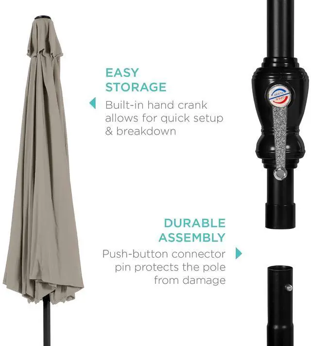 Alt view image 6 of 7 - 10ft Outdoor Patio Umbrella, Outdoor Table Umbrella, Yard Umbrella, Market Umbrella with 6 Sturdy Ribs, Push Button, Tilt and Crank - Beige