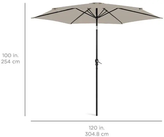 Alt view image 7 of 7 - 10ft Outdoor Patio Umbrella, Outdoor Table Umbrella, Yard Umbrella, Market Umbrella with 6 Sturdy Ribs, Push Button, Tilt and Crank - Beige
