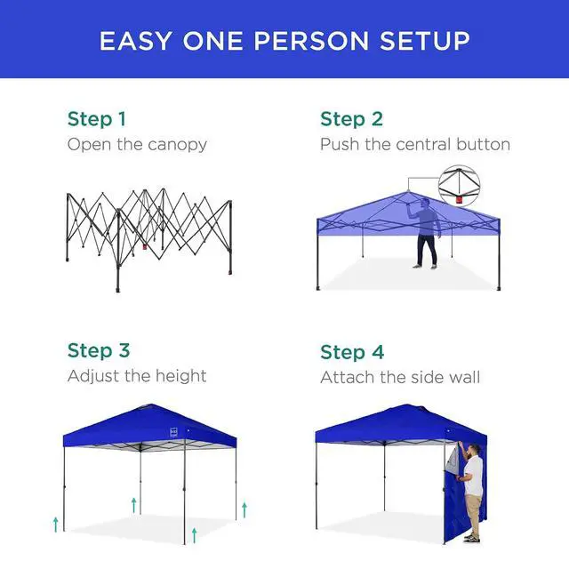 Alt view image 3 of 7 - 10x10ft Pop Up Canopy Tent with Sidewall, 1 Person 1 Minute Set Up, Carry Case, 4 Weight Bags - Resort Blue