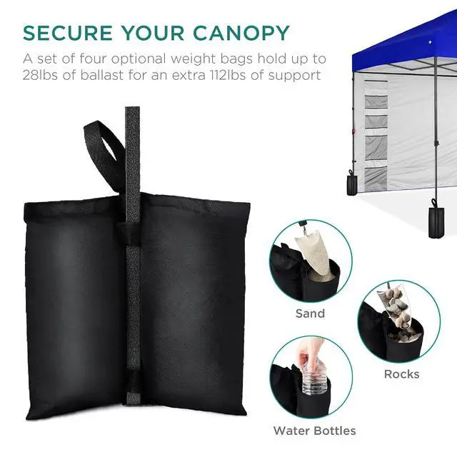 Alt view image 5 of 7 - 10x10ft Pop Up Canopy Tent with Sidewall, 1 Person 1 Minute Set Up, Carry Case, 4 Weight Bags - Resort Blue