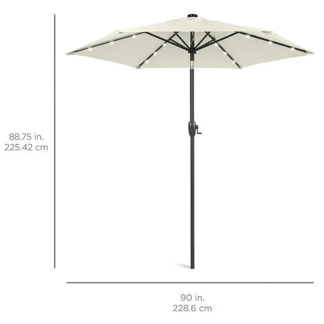 Alt view image 7 of 7 - 7.5ft Solar Umbrella LED Lighted Patio Umbrella, Table Market Umbrella with Tilt and Crank, Outdoor Umbrella for Garden, Deck, Backyard, Pool and Beach - Ivory