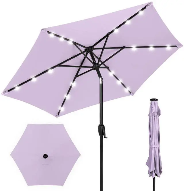 Main image of 7.5ft Solar Umbrella LED Lighted Patio Umbrella, Table Market Umbrella with Tilt and Crank, Outdoor Umbrella for Garden, Deck, Backyard, Pool and Beach - Lavender