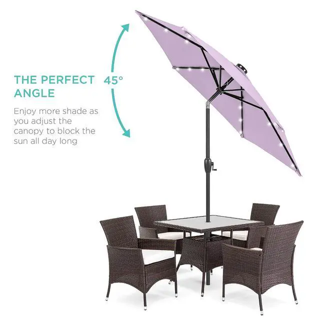 Alt view image 2 of 7 - 7.5ft Solar Umbrella LED Lighted Patio Umbrella, Table Market Umbrella with Tilt and Crank, Outdoor Umbrella for Garden, Deck, Backyard, Pool and Beach - Lavender